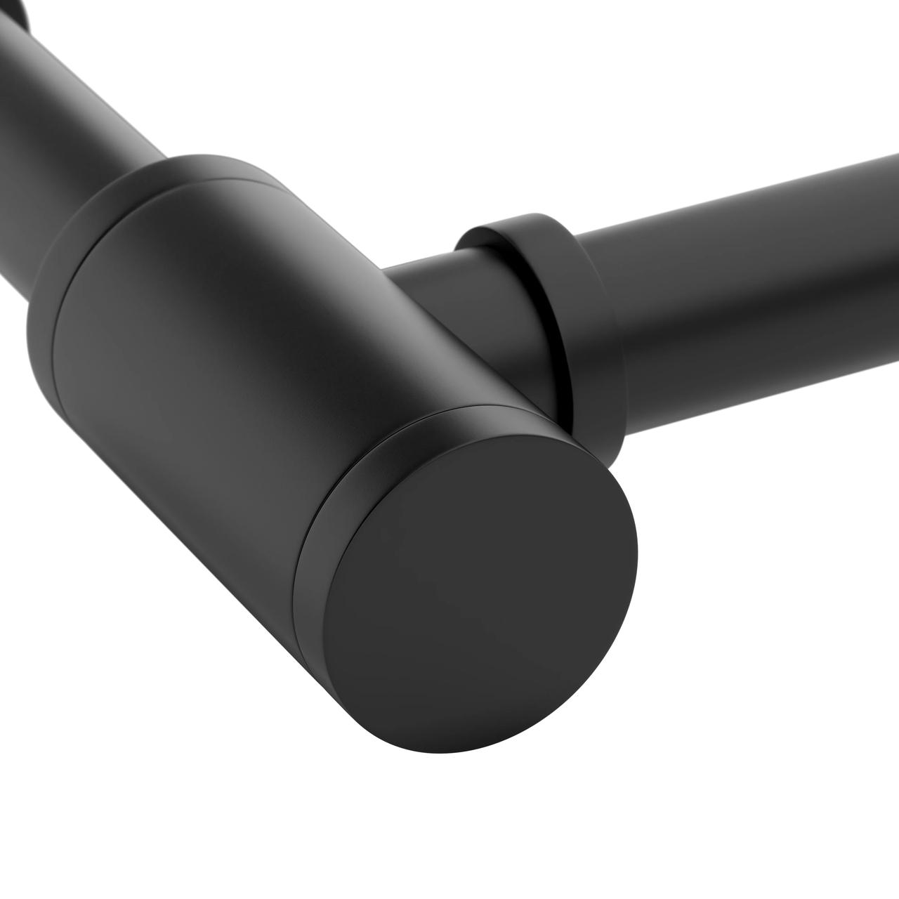 Close-up white background render highlighting the smooth matte black finish of a modern plumbing bottle trap